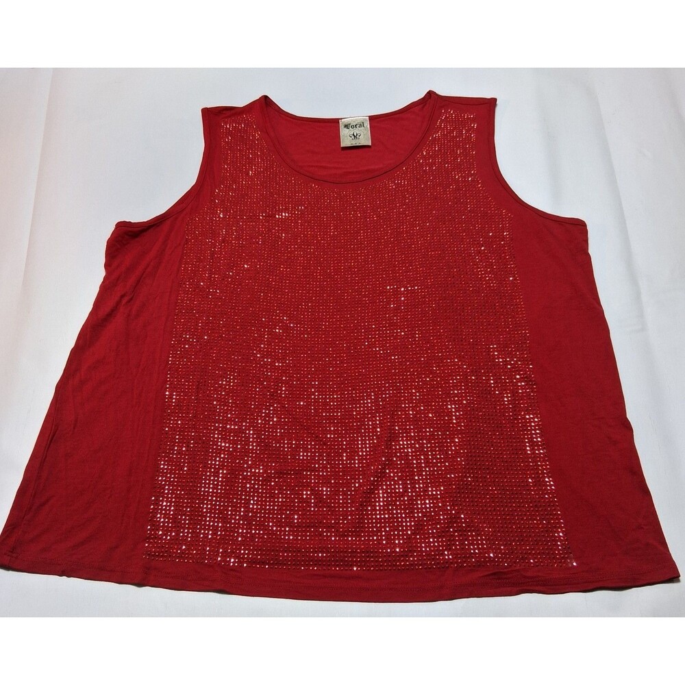 Vocal Red Rhinestone Embellished Glam Tank Top Plus Size 3XL Valentines Day